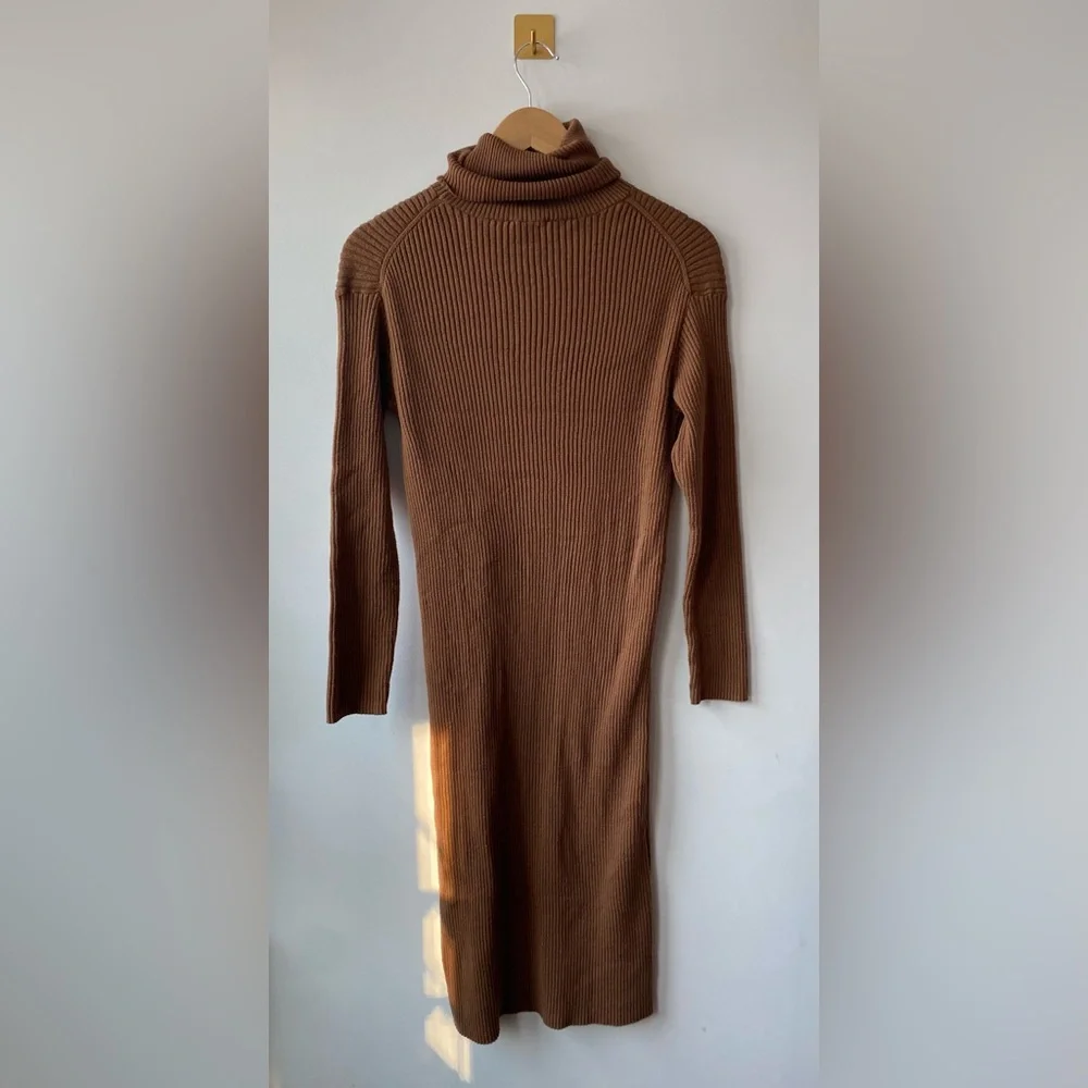 Everlane | Medium Burnt Orange Camel Cotton Wool Turtleneck Dress - Picture 9 of 9